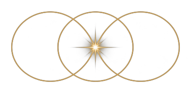 Three overlapping circles aligned around a single point of light